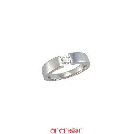 Bague solitaire or gris plat 